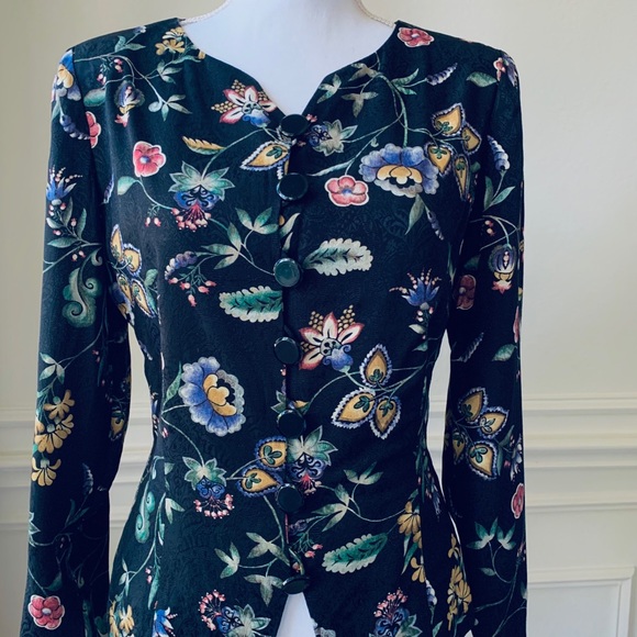 VINTAGE LIZ CLAIBORNE LONG SLEEVE FLORAL BLAZER TOP - Picture 4 of 15